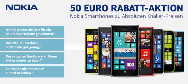 Nokia-Smartphones mit 50 € Rabatt bei notebooksbilliger