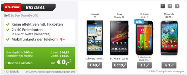 Big Deal bei Sparhandy: Sony Xperia ZL und Motorola RAZR i mit 200 € Gewinn
