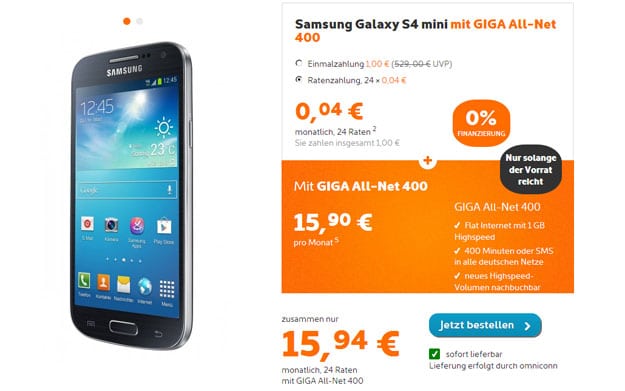 Samsung Galaxy S4 Mini mit simyo GIGA All-NET 400
