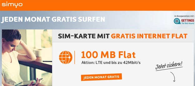 simyo SIM-Karte mit 100 MB LTE-Internet