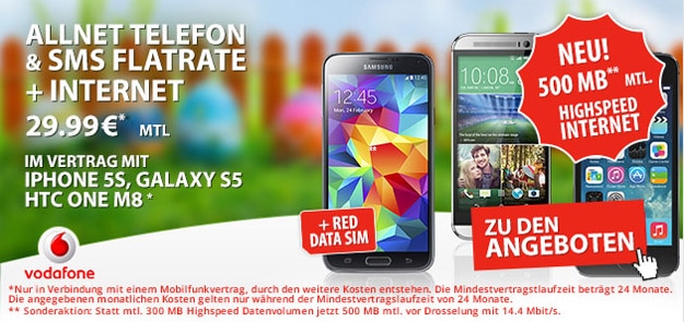 Vodafone Red XS mit 500 MB LTE-Internetflat + 2. Data-SIM