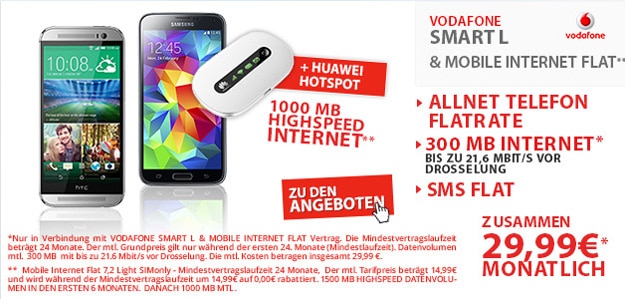 Vodafone Smart L mit WLAN-Router und Handy