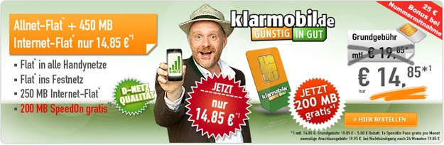 Klarmobil Allnet-Spar-Flat mit 450 MB