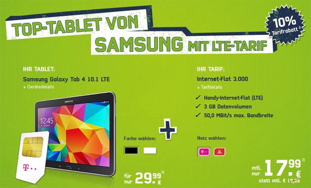 Telekom 3 GB LTE-Datentarif mit Tab 4 (10.1)