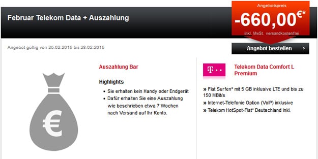 Telekom Data mit Auszahlung