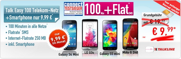 Talk Easy 100 mit Auszahlung und Samsung Galaxy S3 Mini