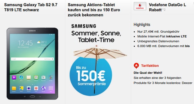 Vodafone Data Go L + Samsung Galaxy Tab Cashback