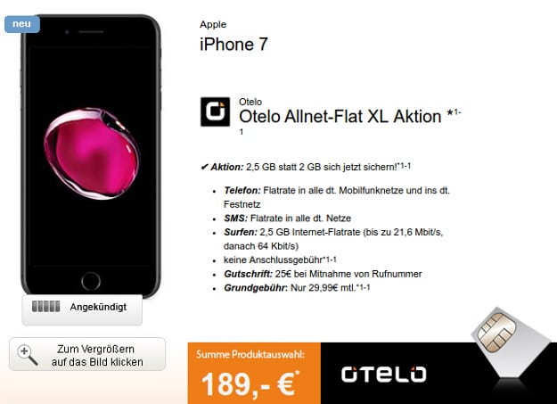 iPhone 7 + otelo Allnet-Flat XL