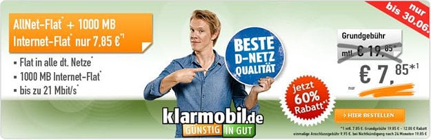 klarmobil Allnet-Flat Telekom-Netz Handybude