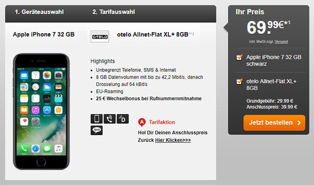 iPhone 7 + otelo Allnet Flat XL Plus Handyflash