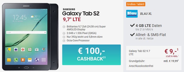 Samsung Galaxy Tab S2 + Blau Allnet XL