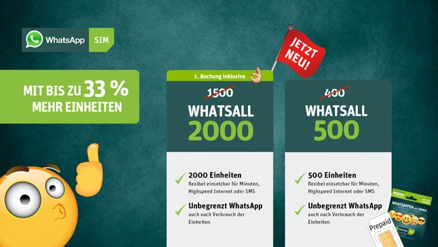 WhatsApp SIM mit 2000 Einheiten, 500 Einheiten, Prepaid-Tarif