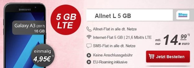 Galaxy A3 + Blau L Handytick