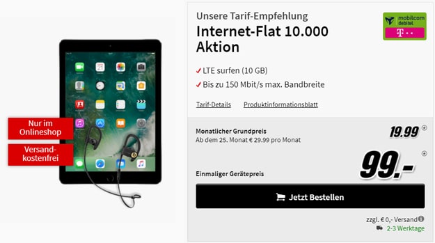 Apple iPad 32 GB Cellular WiFi mit Internet-Flat 10000 Telekom-Netz mit Powerbeats 3