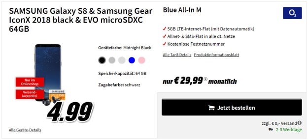 Samsung Galaxy S8 mit o2 Blue All-In M