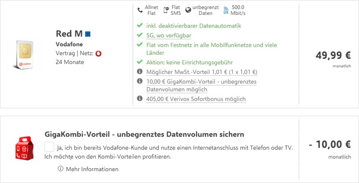 Vodafone Red M Sim Only Ab Eff 23 12 Mtl Auch Mit Gigakombi