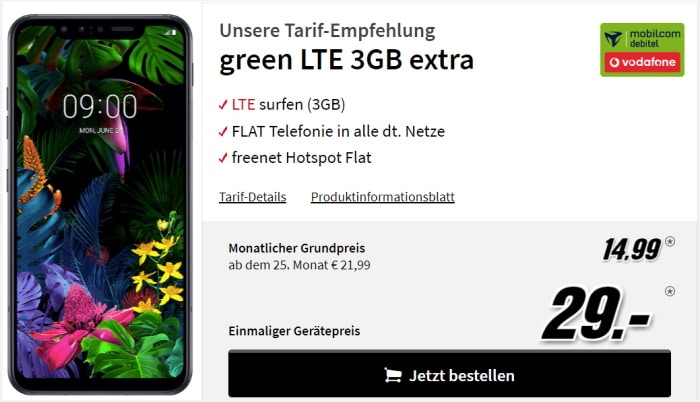LG G8x mit Vertrag md Green LTE im Vodafone-Netz