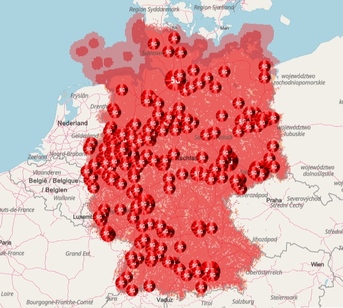Vodafones 5G-Netzkarte