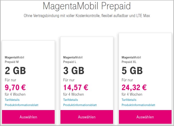 Telekom Prepaid Tarife: Bis zu 5 GB LTE & 5G-Option