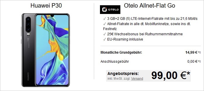 Huawei P30 mit otelo Allnet-Flat Go bei LogiTel