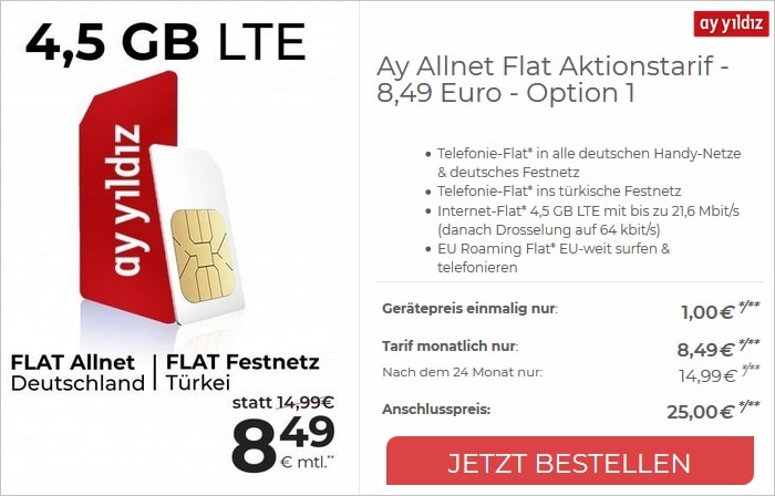 Ay Yildiz Allnet Flat Buchen Prepaid Ay Yildiz Ay Allnet Flat als SIM-only ab eff. 7,49 € im Monat