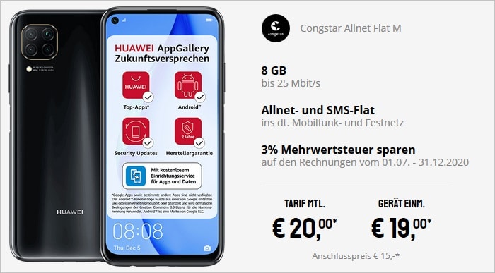 Huawei P40 Lite mit congstar Allnet Flat M bei Sparhandy