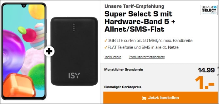 Samsung Galaxy A41 mit ISY 5.000 mAh Powerbank & Super Select S bei Saturn