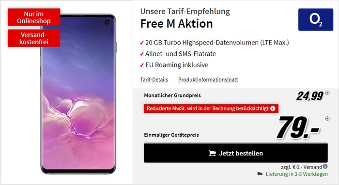 Samsung Galaxy S10 mit o2 Free M bei MediaMarkt