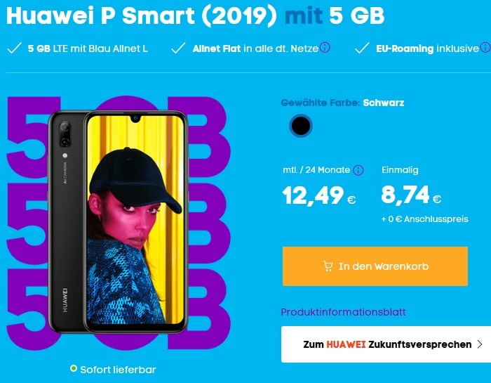 Huawei P Smart 2019 mit Blau Allnet L 5 GB LTE bei Blau