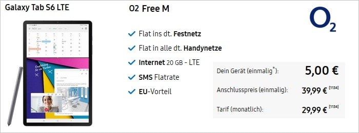 Samsung Galaxy Tab S6 LTE mit o2 Free M im Samsung-Shop