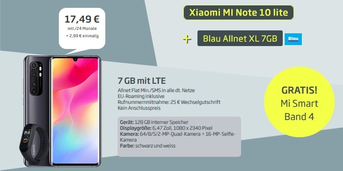 Xiaomi Mi Note 10 Lite mit Blau-Tarif