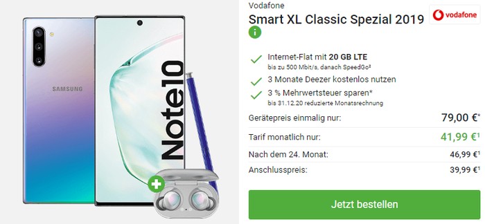 Samsung Galaxy Note 10 Vodafone Smart Xl Mit Gb Eff 18 36 Mtl