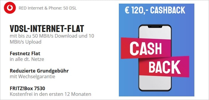 Vodafone Red Internet Phone Dsl Flat Mit Cashback Oder Zugabe