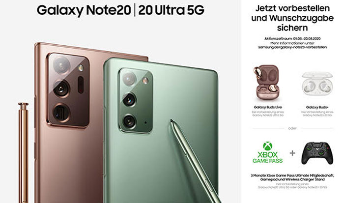 amsung Galaxy Note 20 und Note 20 Ultra 5G - Galaxy Buds Aktion, Zugaben