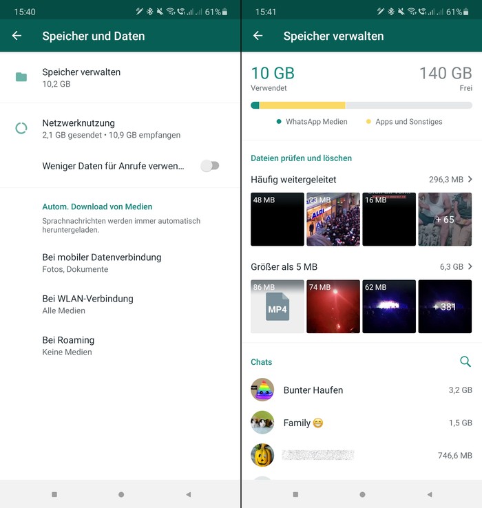 WhatsApp Speicher verwalten