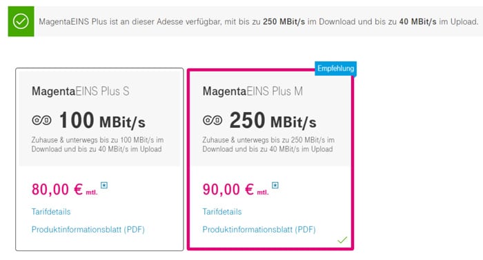 MagentaEINS Plus Tarif auszuwählen