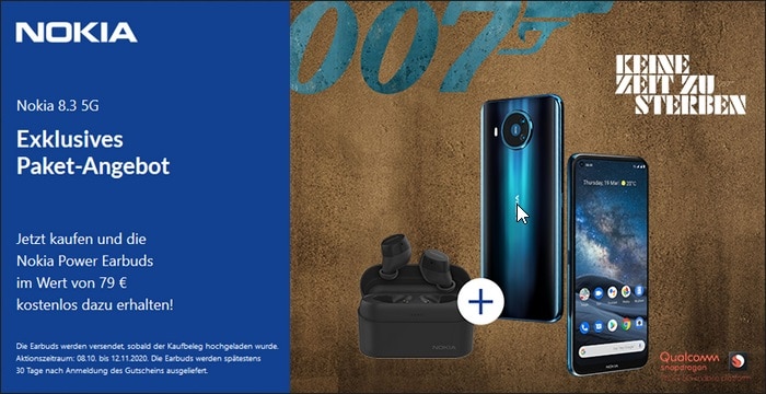 Nokia 8 3 Aktion mit In Ears Power Earbuds