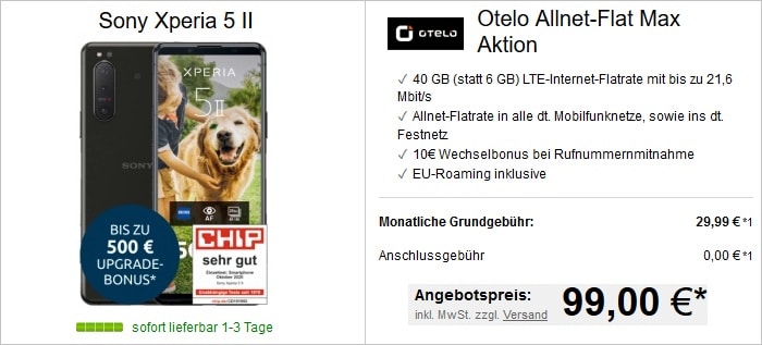 Otelo Allnet-Flat Max 40 GB Aktion oder Max Young mit Sony Xperia 5 II