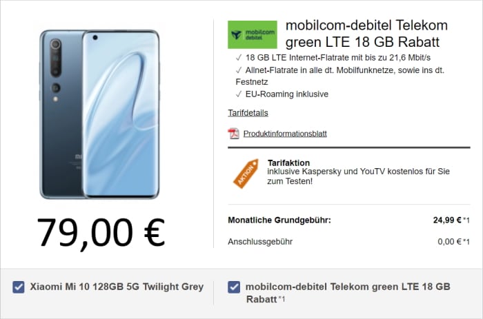Xiaomi Mi 10 zu green LTE (telekom-Netz) bei LogiTel