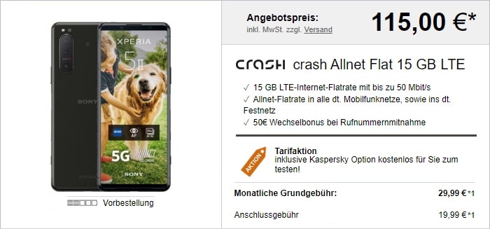 Sony Xperia 5 II zur crash Allnet Flat 15 GB bei LogiTel