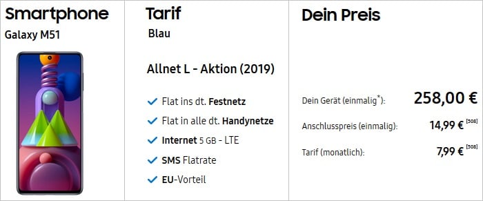 Samsung Galaxy M51 mit Blau Allnet L im Samsung Shop