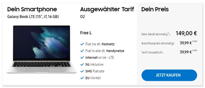 Samsung Galaxy Book LTE + o2 Free L im Samsung Online-Shop