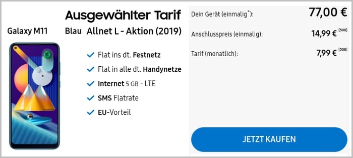 Samsung Galaxy M11 mit Blau Allnet L im Samsung Shop