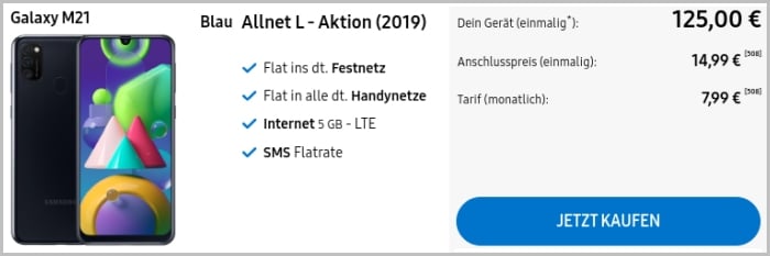 Samsung Galaxy M21 mit Blau Allnet L bei Samsung