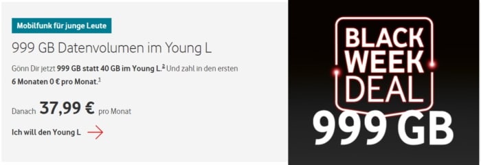 Vodafone Black Week: z.B. iPhones 13 zum Black Week-Preis oder 999 GB Datenvolumen im Tarif Young L