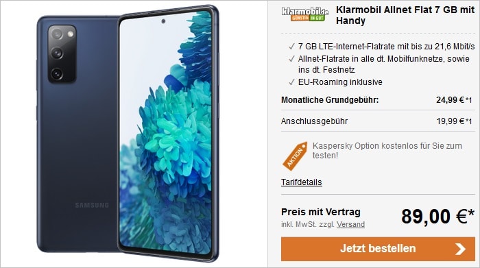 Samsung Galaxy S20 Fe Klarmobil Allnet Flat Ab Eff 7 91 Mtl