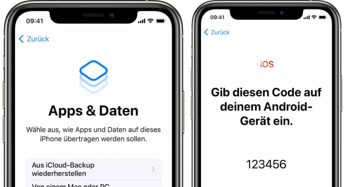 iPhone einrichten von Android - Apps & Daten wählen, Code bestätigen