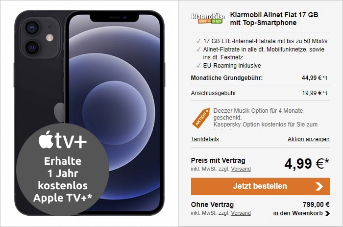 Iphone 12 Mini Klarmobil Allnet Flat Vodafone Netz Ab Eff 13 28 Mtl