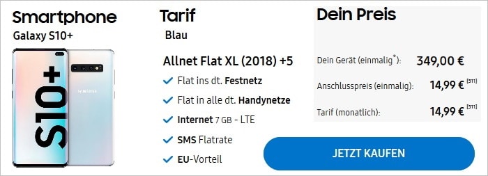 Samsung Galaxy S10 Plus mit Blau Allnet XL im Samsung Shop
