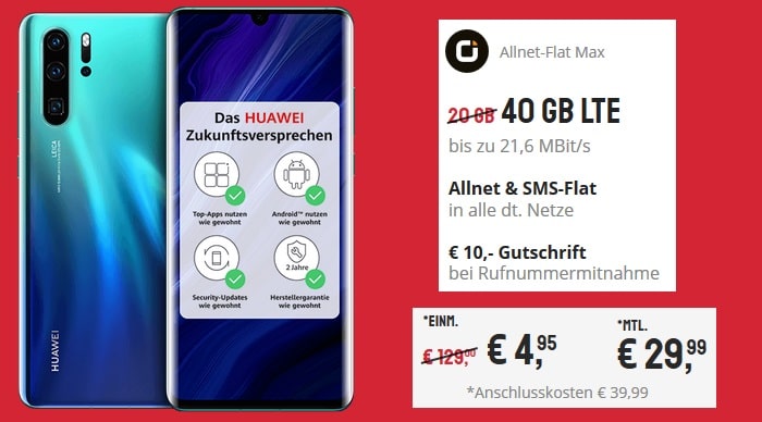 Huawei P30 Pro New Edition mit otelo Allnet-Flat Max 40 GB Aktion bei Sparhandy